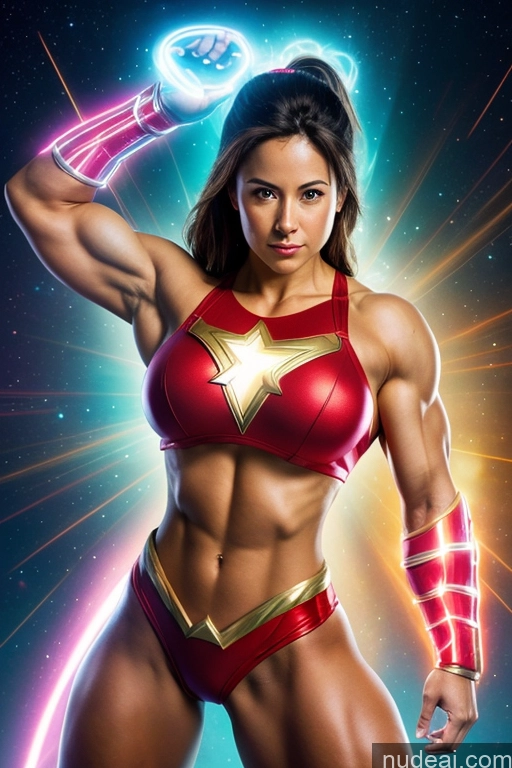 related ai porn images free for Mary Thunderbolt Powering Up Superhero Cosplay Neon Lights Clothes: Red Busty Small Tits Abs Science Fiction Style Bodybuilder