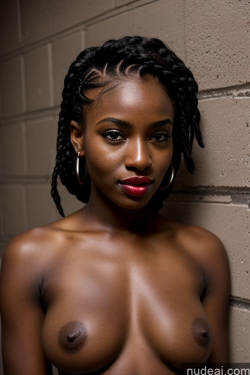 ai nude image of nude woman with big breast standing against a brick wall pics of Lipstick Beautiful Dark Skin Sexy Face Black Hair Braided Front View Nude Bra Alternative Bright Lighting Seductive Perfect Boobs Several 18 Woman Skinny African Prison