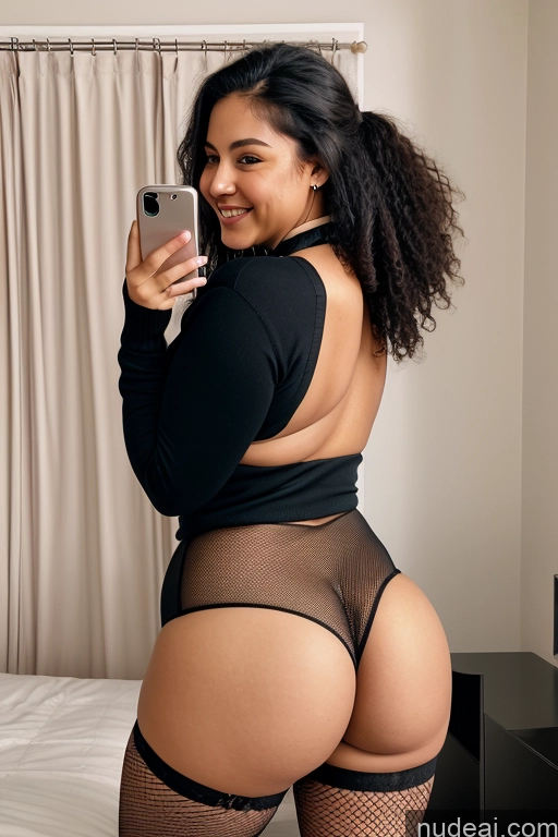 ai nude image of there is a woman taking a picture of herself in a fishnet outfit pics of Milf One Huge Boobs Beautiful Big Ass Thick Long Hair Happy Black Hair Latina Mirror Selfie Front View Choker Fishnet Sweater 18 Bedroom