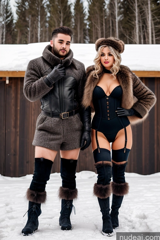 ai nude image of they are posing for a picture in the snow wearing sexy lingersuits pics of Beautiful Small Tits Wavy Hair Stockings Suspender Belt Fur Gloves Boots Woman + Man