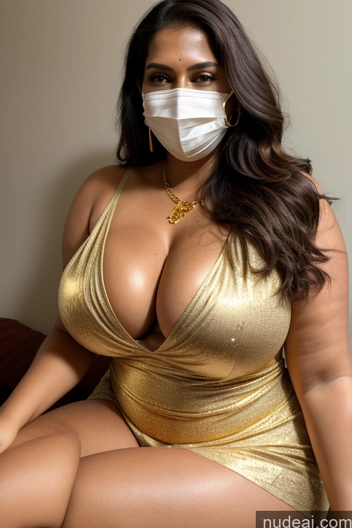 ai nude image of araffed woman in a gold dress and a mask pics of Big Ass Long Legs Tall Big Hips 40s Indian Gold Jewelry Cleavage Face Mask Nightgown Perfect Boobs Chubby