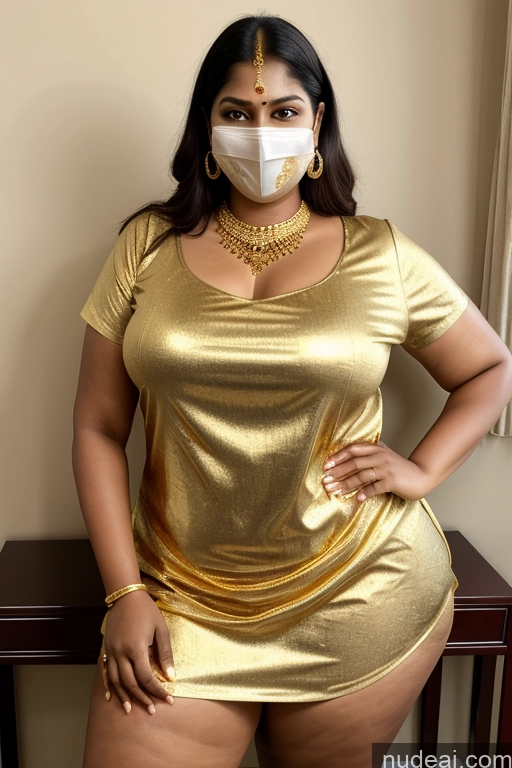 ai nude image of araffe woman in a gold dress and a mask pics of Big Ass Long Legs Tall Big Hips 40s Indian Gold Jewelry Face Mask Chubby Blouse