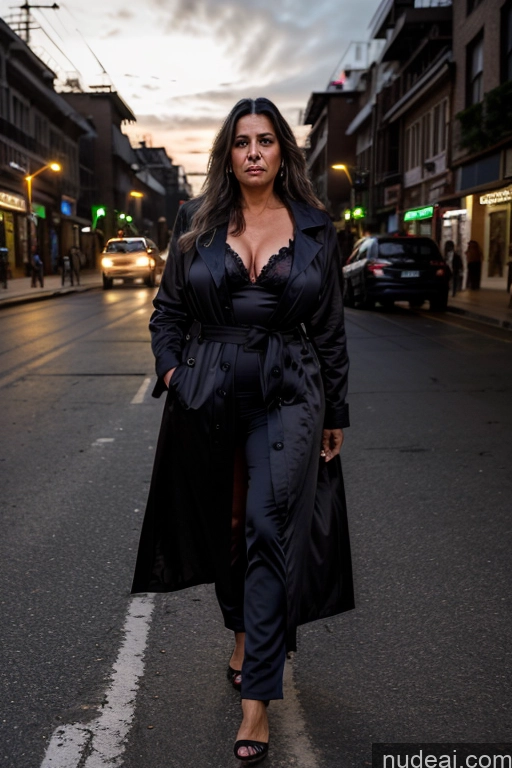 Milf One Busty Long Hair Indian Street 70s Dark Lighting Cleavage Oversized Clothing Coat