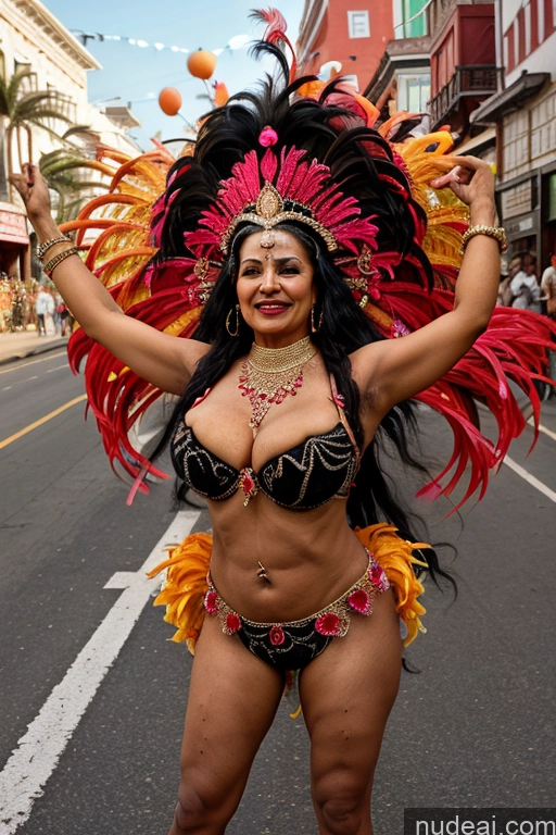 Milf One Busty Long Hair Indian 70s Cleavage Bright Lighting Black Hair Dance Dress: Samba Street Spreading Legs