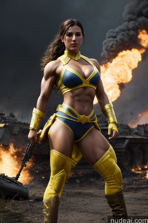 related ai porn images free for Military Front View Muscular Abs Superheroine Ukraine Neon Lights Clothes: Yellow Battlefield