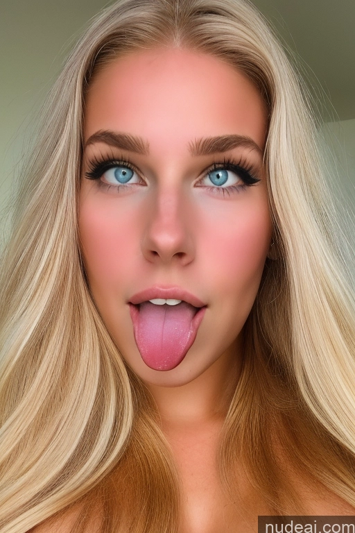 ai nude image of blond woman with long hair sticking out tongue and wearing blue eyes pics of Bimbo Busty Perfect Boobs Beautiful Thick Big Hips Long Legs 18 Ginger Ahegao Scandinavian Nude Long Hair