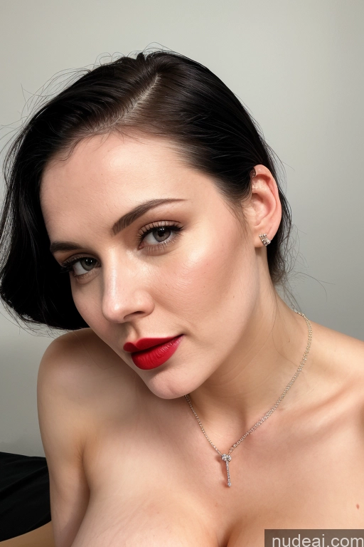 ai nude image of there is a woman with a necklace and a necklace on her neck pics of Model One Perfect Boobs Beautiful Lipstick Perfect Body Fairer Skin 30s Black Hair Slicked French Cumshot Simple Jewelry Teacher