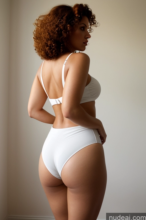 ai nude image of araffe woman in white underwear posing in a room pics of Woman One 30s Serious Ginger Curly Hair Soft + Warm 60s Big Ass White Back View Maid