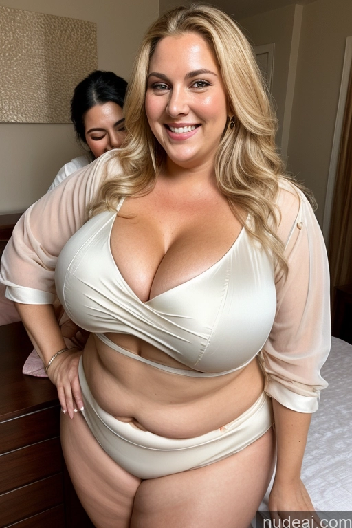 ai nude image of araffe woman in a white top and a woman in a pink shirt pics of Busty Big Ass Big Hips Long Hair Fairer Skin Blouse Sari Cleavage Nude Thick 30s Chubby Hip Hop Several Milf Massage Happy Laughing