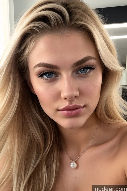 ai nude image of a close up of a woman with long blonde hair and a necklace pics of Sorority Several Busty Perfect Boobs Beautiful Skinny Abs Long Legs Tall Perfect Body 18 Seductive Pouting Lips Scandinavian Nude Pearl Jewelry Detailed