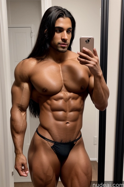 ai nude image of arafed man in a black thong is taking a selfie in a mirror pics of One Small Tits Beautiful Muscular Big Ass Abs 20s Long Hair Spanish Mirror Selfie Black Hair Sexy Face Skinny Bodybuilder