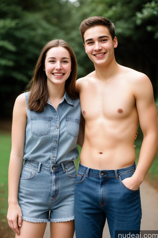 related ai porn images free for Woman + Man One Fairer Skin 18 Happy Brunette Straight White Film Photo Front View Jeans Topless