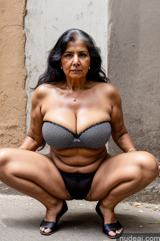 Milf One Busty Big Ass 70s Long Hair Indian Cleavage Strapless Street Black Hair Squatting