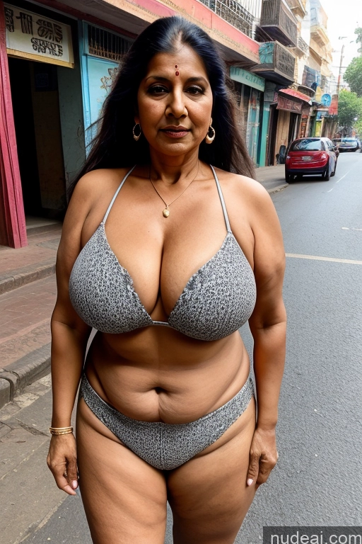 ai nude image of arafed woman in a bikini posing for a picture on the street pics of Milf One Busty Big Ass 70s Long Hair Indian Cleavage Street Nuisettes