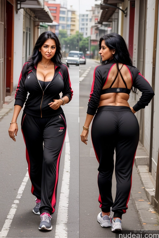 ai nude image of two women walking down a street in matching outfits pics of Milf One Busty Big Ass Long Hair Indian Cleavage 80s Take Off Your School Uniform, Track Pants, Track Suit, Street Black Hair Thong