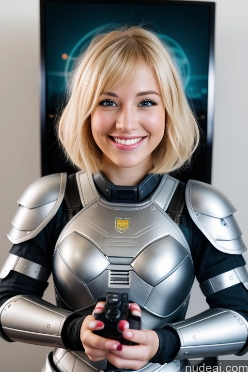 related ai porn images free for Woman One Beautiful 20s Happy Blonde Bobcut Gaming Sci-fi Armor Detailed British