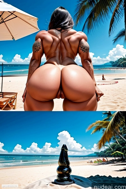 ai nude image of a picture taken from a beach with a woman showing her ass pics of Huge Boobs Tattoos Big Ass Abs Long Legs Beach Back View Bending Over Detailed Muscle Slider Dildo Reveal