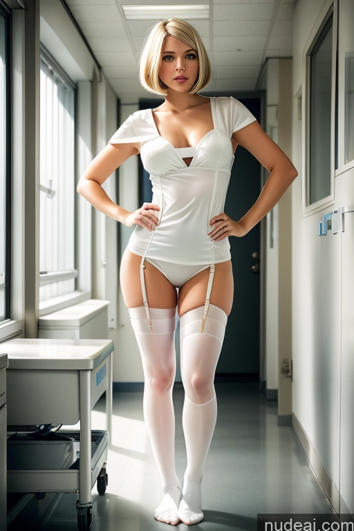 related ai porn images free for 20s Blonde Bobcut White Hospital Woman Topless Nurse Stockings Suspender Belt Blouse Front View