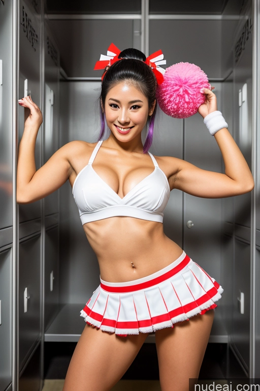 ai nude image of arafed woman in a cheerleader outfit posing in a locker pics of Woman + Man Two Skinny Beautiful Short 20s Purple Hair Straight Japanese Locker Room Front View Micro Skirt Geisha Tennis Topless Cleavage Transparent Partially Nude Bending Over Cheerleader Maid Teacher