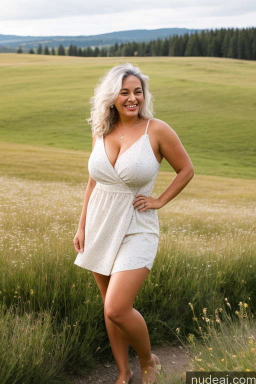 related ai porn images free for One Busty Beautiful Skinny Big Hips Tanned Skin 60s Happy White Hair White Meadow Dress Messy