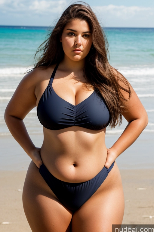 related ai porn images free for Woman One Thick Chubby Big Hips Big Ass 18 Serious Brunette Long Hair French Front View One Piece Swimsuit Beach