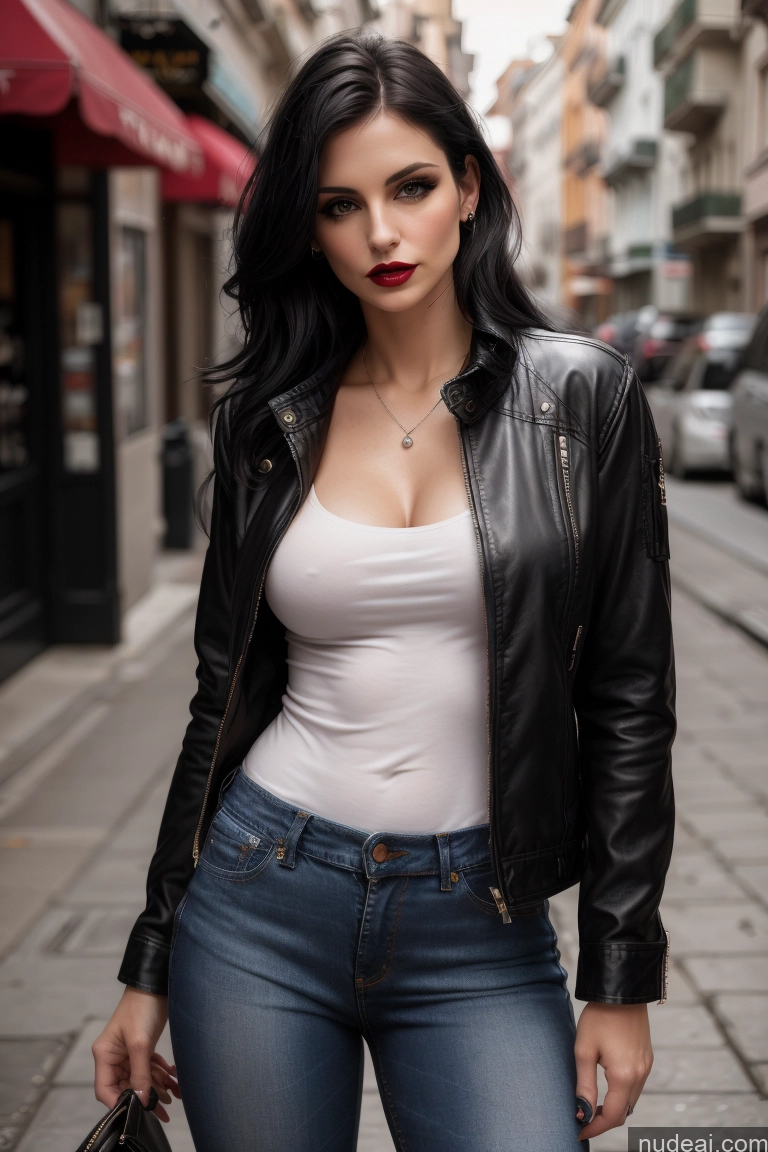 related ai porn images free for Beautiful Pubic Hair Serious Sexy Face Black Hair Fairer Skin Lipstick Front View Shirt Jeans Jacket Straight Italian Leather 50s Casual Goth Woman Small Tits