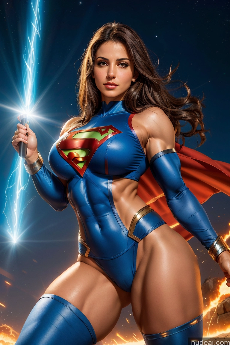 ai nude image of a woman in a blue costume holding a sword in a field pics of Israel Jewish Superheroine Busty Small Tits Muscular Abs Superhero Powering Up