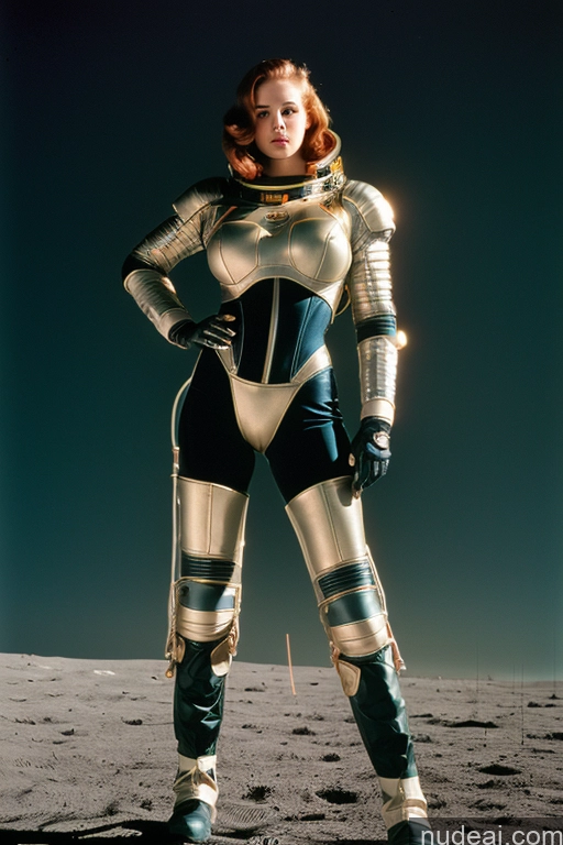 ai nude image of arafed woman in a space suit standing on the moon pics of Cyborg Huge Boobs Ginger Seductive Vintage Big Hips Moon Space Suit Sci-fi Armor 70s Skinny