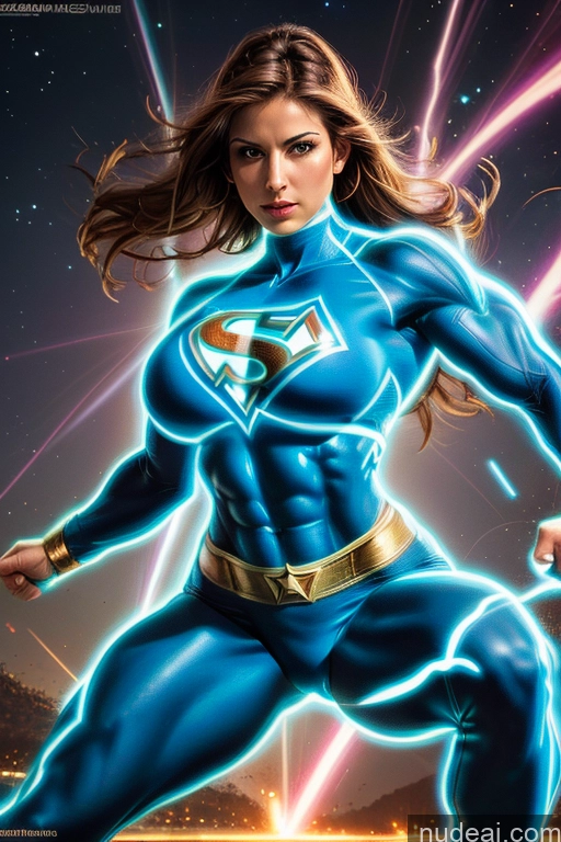 ai nude image of a woman in a blue costume is running with a lightning bolt pics of Israel Jewish Busty Muscular Abs Neon Lights Clothes: Blue Powering Up Superheroine