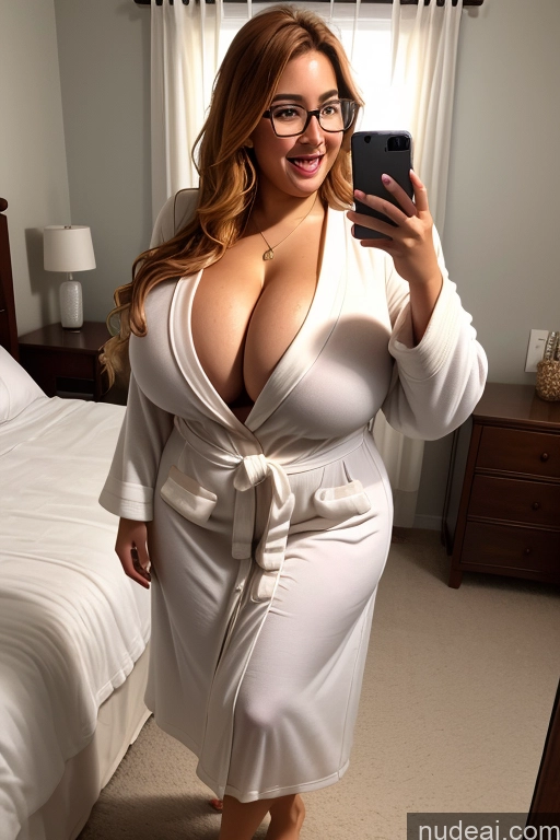 related ai porn images free for Woman Huge Boobs Beautiful Glasses Tanned Skin 30s Ginger Messy Greek Thick Chubby Fat Busty Bathrobe Dress Laughing Mirror Selfie One