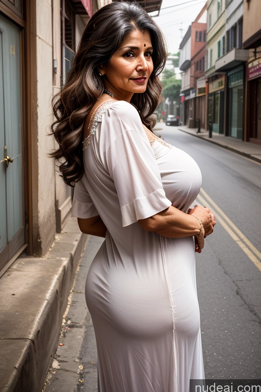 ai nude image of pregnant woman in white dress standing on street corner in urban area pics of Milf One Busty Big Ass Long Hair Indian Street Nightgown 70s Brunette Front View