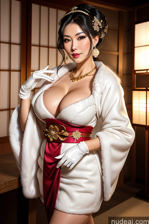 ai nude image of araffe woman in a white robe and red sash posing for a picture pics of Busty Perfect Boobs Perfect Body Japanese Fur Gloves Stockings Diamond Jewelry Gold Jewelry Jewelry Pearl Jewelry Hair Bun Milf Onsen Black Hair 50s Transparent Geisha