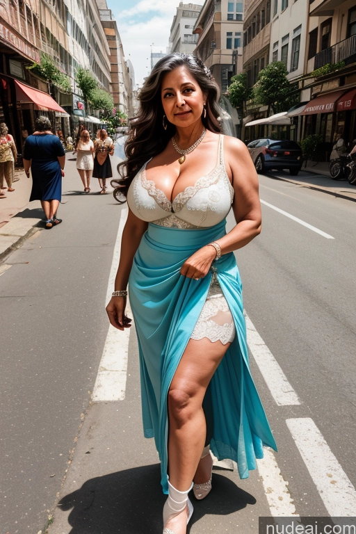 ai nude image of araffe woman in a blue dress walking down a street pics of Milf One Busty Big Ass Thick 70s Long Hair Indian Cleavage Thigh Socks Wedding Street Long Skirt Sundress