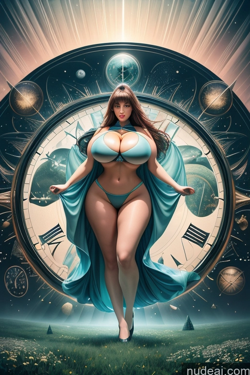 ai nude image of arafed woman in a blue dress standing in front of a clock pics of Model Busty Huge Boobs Perfect Boobs Perfect Body Big Hips 18 Surrealist Meadow Front View Spreading Legs Bangs Tunic