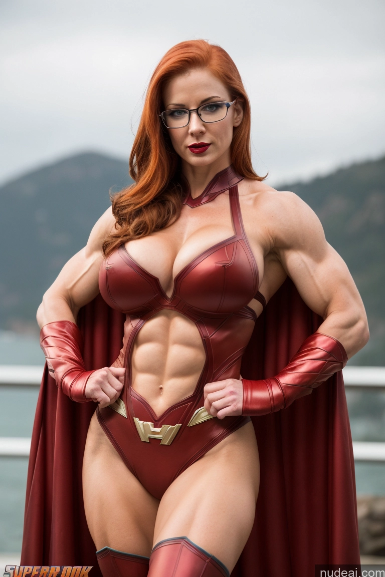 related ai porn images free for Superheroine Muscular Abs Ginger Front View Superhero Detailed Busty Glasses Lipstick Fairer Skin Seductive 30s