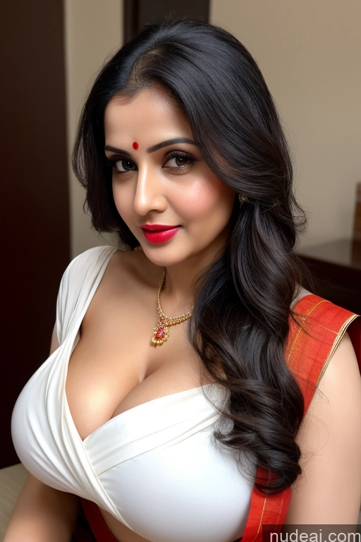 related ai porn images free for Woman One Huge Boobs Beautiful Lipstick Fairer Skin 40s Black Hair Slicked Indian Close-up View Simple Cleavage Sari