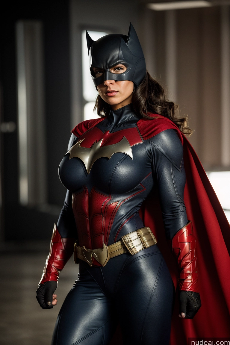 ai nude image of araffe woman in a red and black costume with a cape pics of Batwoman Detailed Busty Small Tits Muscular Abs Superhero