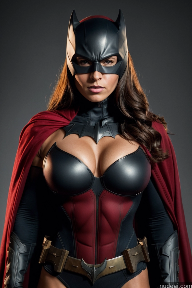 ai nude image of araffe woman in a black and red costume with a cape pics of Batwoman Detailed Busty Muscular Abs Regal