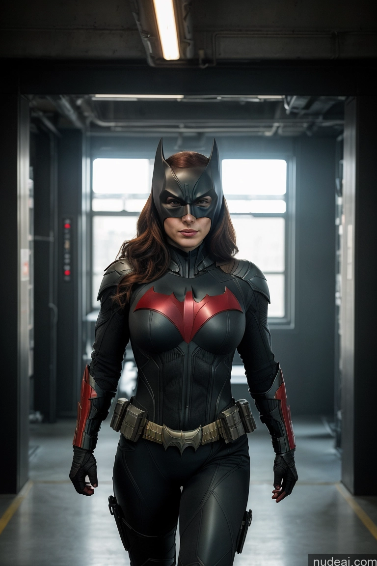 ai nude image of batmangirl in a black and red costume walking down a hallway pics of Batwoman Busty Muscular Sci-fi Armor Science Fiction Style