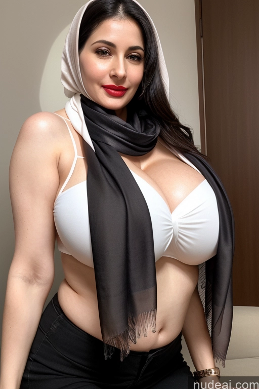 related ai porn images free for Woman One Huge Boobs Beautiful Lipstick Fairer Skin 40s Black Hair Slicked Indian Close-up View Scarf Cleavage Simple