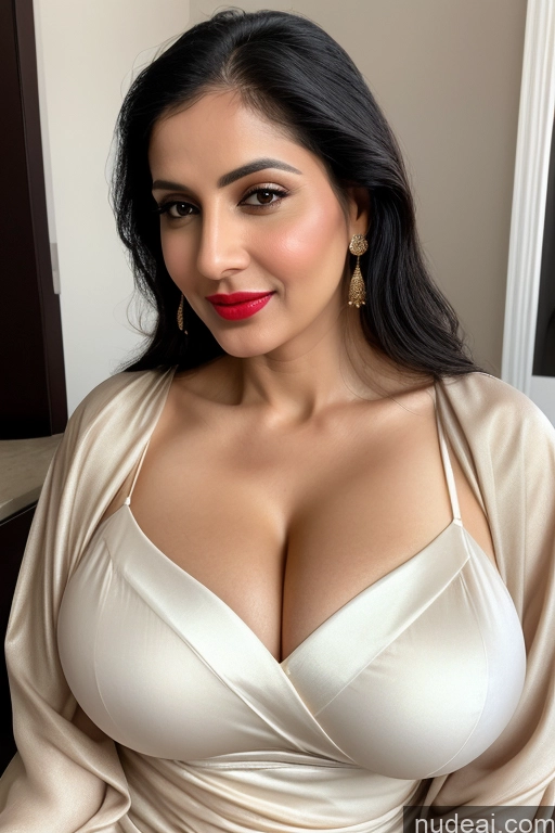 related ai porn images free for Woman One Huge Boobs Beautiful Lipstick Fairer Skin 40s Black Hair Slicked White Sari Cleavage Simple Close-up View