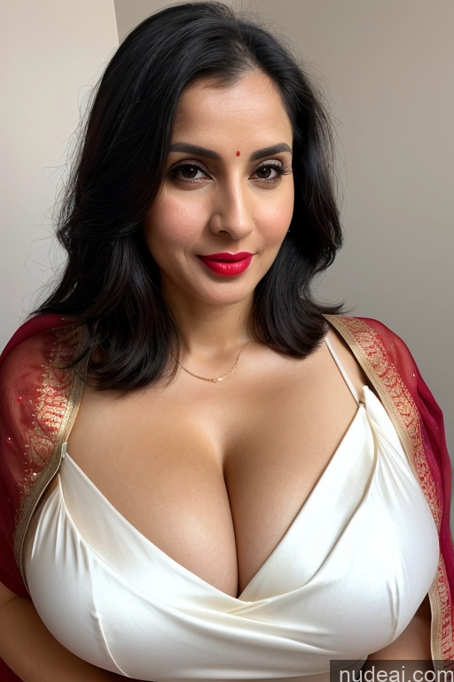 related ai porn images free for Woman One Huge Boobs Beautiful Lipstick Fairer Skin 40s Black Hair Slicked White Sari Cleavage Simple Close-up View