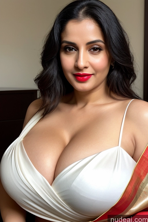 related ai porn images free for Woman One Huge Boobs Beautiful Lipstick Fairer Skin 40s Black Hair Slicked White Sari Cleavage Simple Close-up View