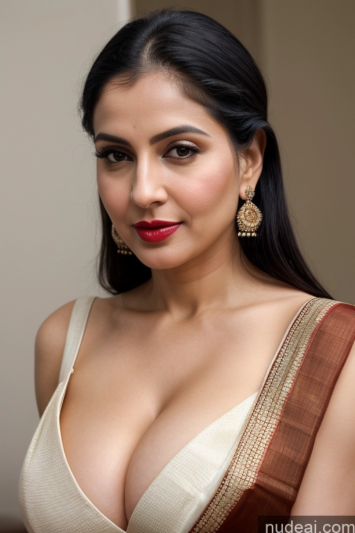 related ai porn images free for Woman One Huge Boobs Beautiful Lipstick Fairer Skin 40s Black Hair Slicked White Close-up View Sari Cleavage Simple