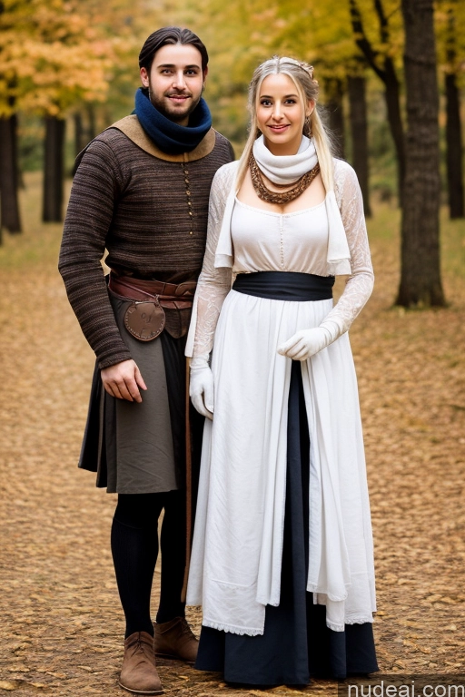 ai nude image of there is a man and woman dressed in medieval clothing standing together pics of Woman + Man Small Tits Pubic Hair 20s White Hair Ponytail German Dark Fantasy Partially Nude Dress Gloves Long Skirt Medieval Scarf Traditional