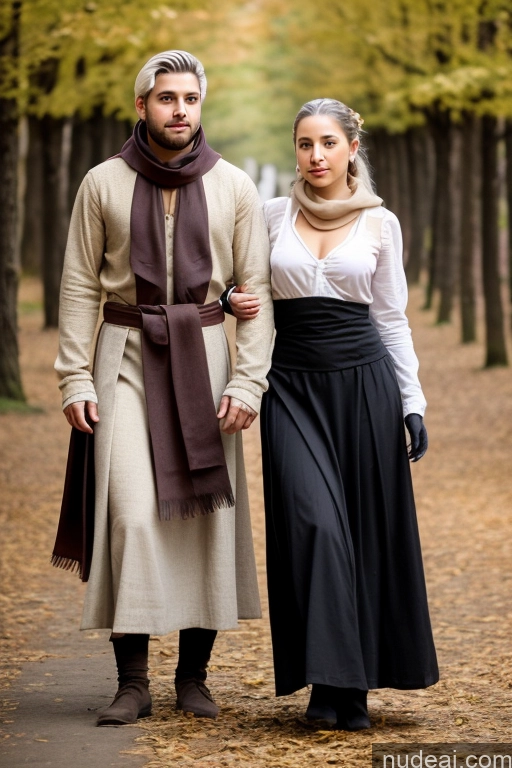 ai nude image of they are dressed in medieval clothing and walking through a forest pics of Woman + Man Small Tits Pubic Hair 20s White Hair Ponytail German Dark Fantasy Partially Nude Dress Gloves Long Skirt Medieval Scarf Traditional