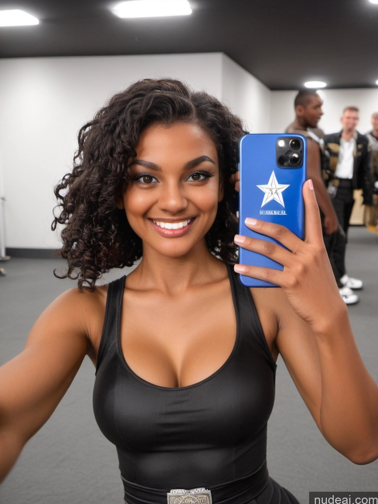 Miss Universe Model One Huge Boobs Tall 18 Happy Curly Hair Of Love African Mirror Selfie Battlefield Front View Yoga Ninja