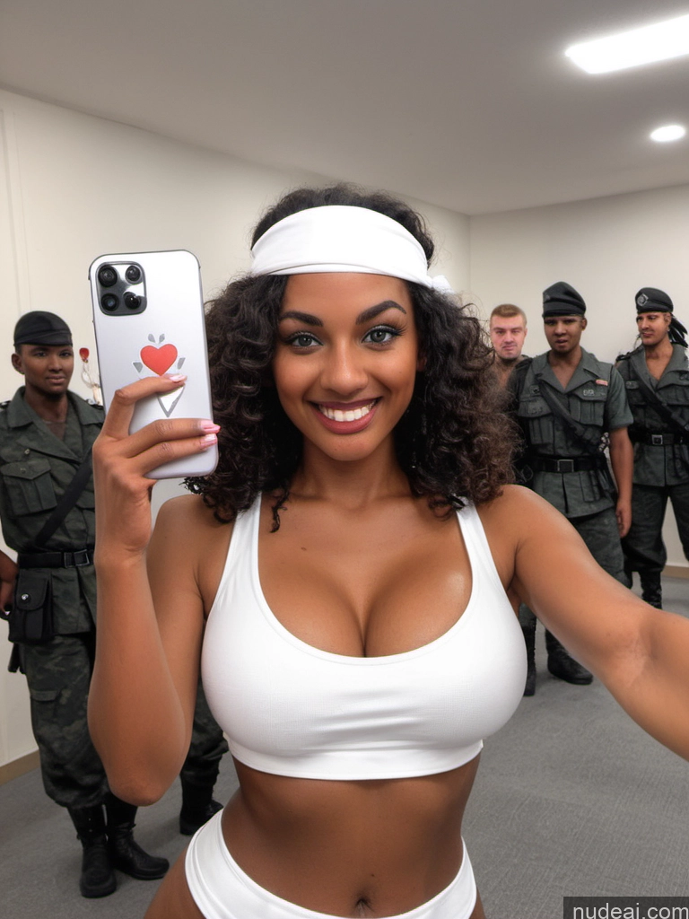 ai nude image of there is a woman in a white bikini taking a selfie pics of One Huge Boobs Tall 18 Happy Curly Hair Of Love African Mirror Selfie Battlefield Front View Yoga Ninja Shiny Bimbo