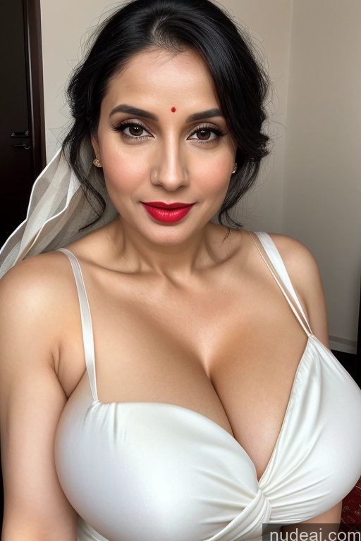 related ai porn images free for Woman One Huge Boobs Beautiful Lipstick Fairer Skin 40s Black Hair Slicked White Close-up View Sari Cleavage Simple