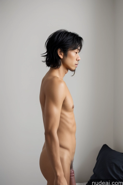 ai nude image of arafed asian man with no shirt standing in a bedroom pics of Woman Small Tits Skinny Short Handsome Man Penis Excessive Pubic Hair 30s Black Hair Vietnamese Bedroom Fellatio (Side View)